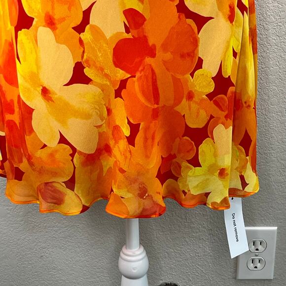 Rumored Chiffon Vintage Slip Mini Dress Heatwave Yellow Orange Floral XL NWT - Picture 6 of 15